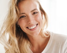 Closeup of woman with blonde hair smiling